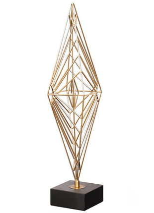 Metall-Skulptur Raute mit goldenen Streben und schwarzem Sockel