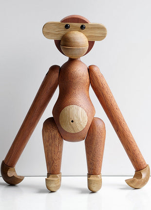 Holz-Affenfigur aus Sapele-Holz, beweglich, aufrechter Stand mit rundem Bauch-Einsatz.