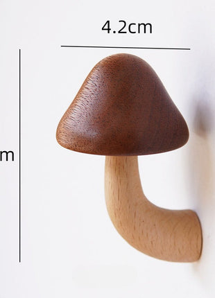 Holz-Pilz-Kühlschrankmagnet, brauner Hut ohne Punkte mit hellem gebogenem Holzstiel