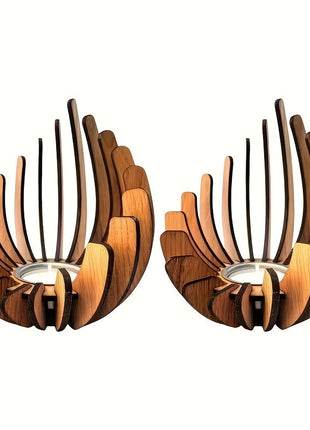 Holz-Kerzenhalter im Lotusblüten-Design, 2er-Set mit zentralem Kerzenfach und Petal-Segmente