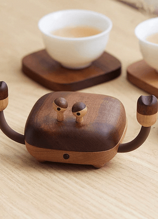 Krabbenförmige Holz-Untersetzer mit Ständer im Set, rundes Design mit Holzgriffen