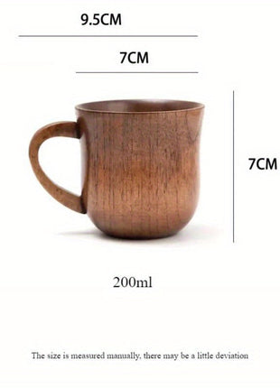 Handgefertigter Holzbecher mit Henkel, braunes Naturholz-Finish, runde Form, ca. 200 ml
