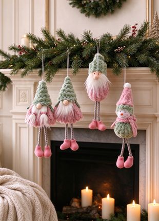 6-Piece Christmas Gnome Ornament Set – Pink & Sage Green Tree Decorations Lignovancia