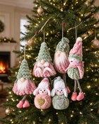 6-Piece Christmas Gnome Ornament Set – Pink & Sage Green Tree Decorations Lignovancia