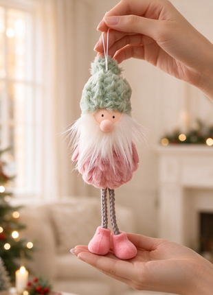 6-Piece Christmas Gnome Ornament Set – Pink & Sage Green Tree Decorations Lignovancia