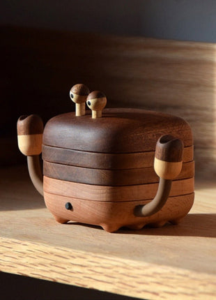 Krabbenförmiger Holz-Untersetzer mit Deckel und Ständer, mit Holzfüßen