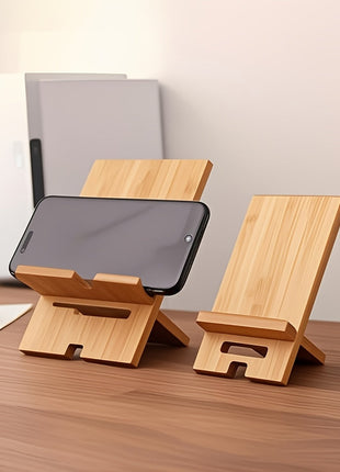 Bambus-Handyhalter und Tablet-Ständer, Antirutschpads für zwei Geräte nebeneinander