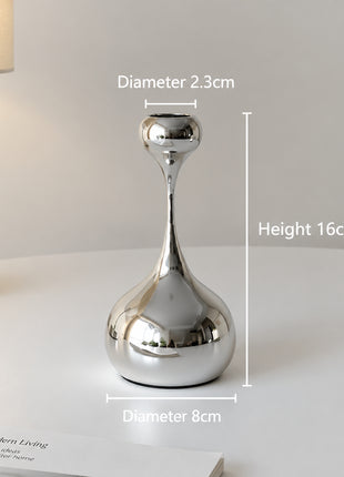 Tropfen-Kerzenhalter aus Metall, silberfarben, ca. 16 cm hoch