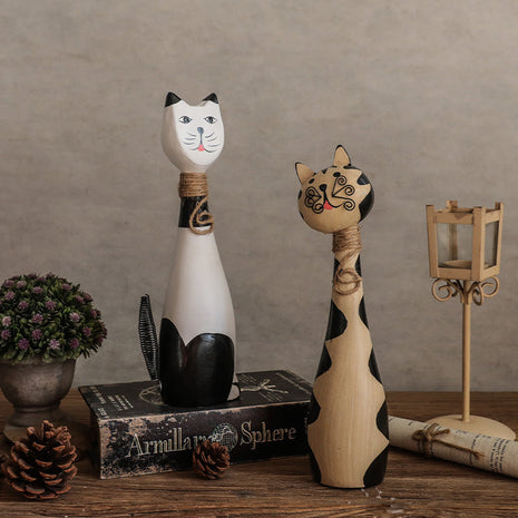 Handbemaltes Katzen-Duo aus Holz | 28cm Große Deko-Skulpturen | Gopure Studio Gopure Studio