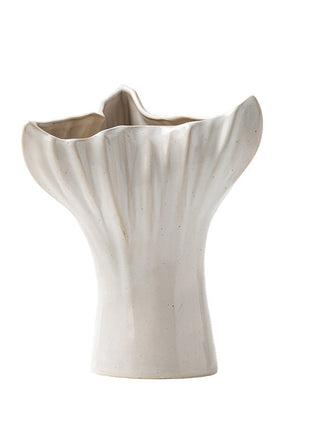 Geometrische Keramik-Vase Lignovancia, weiß, gewellter Rand, konische Vase