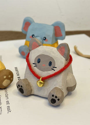 Bleistifthalter Katzenfigur mit roter Schnur und Glöckchen