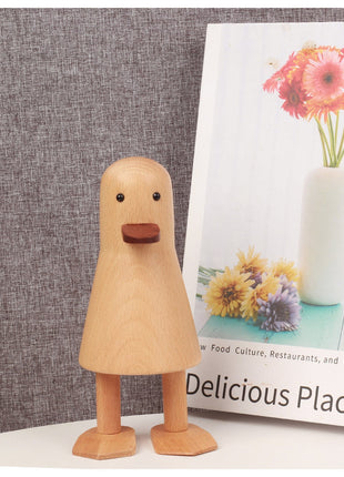 Holz-Ente aus Buchenholz mit braunem Schnabel, stehende Figur auf kleinem Sockel