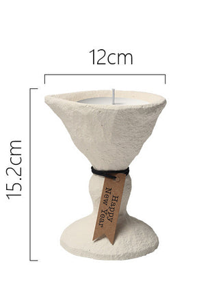 Cremefarbenes Kerzengefäß mit Sanduhr-Form, Kerze im Inneren