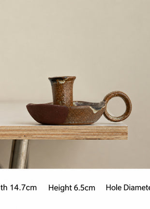 Keramik-Kerzenhalter mit Ofenglasur mit Maßen 14,7×6,5 cm; Schale mit Henkel