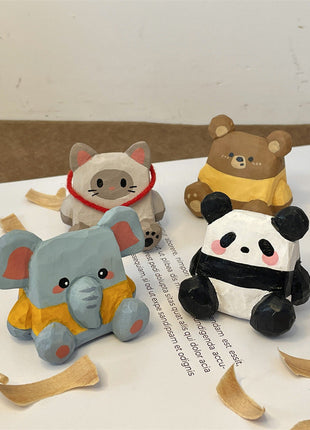 Bleistifthalter-Set mit vier Tierfiguren: Katze, Elefant, Bär, Panda