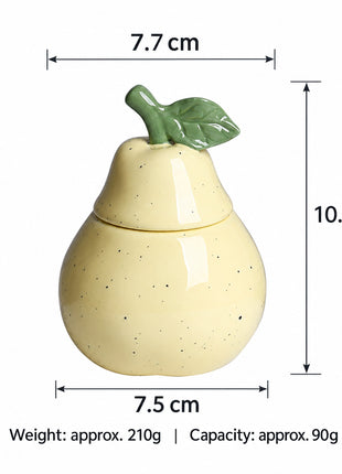 Abmessungen: 10,5 cm hoch; 7,7 cm breit; 7,5 cm tief (Keramik-Gefäß mit Deckel)