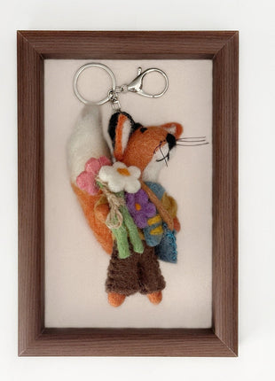 Flower fox charm with a silver-tone keyring