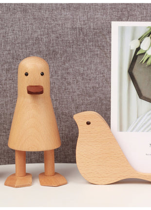 Holz-Ente aus Buche, stehende und sitzende Figurengruppe, brauner Schnabel und Augen