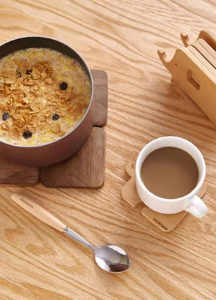 Elefantförmiger Holz-Untersetzer mit Becher-Auflage