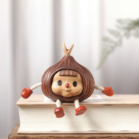 Süßer Kastanien-Elf Kantenhocker aus Massivholz | Kreative Wichtel Holzfigur | Gopure Studio Gopure Studio