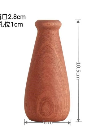 Holzvase mit schmalem Hals, erdiges Braun, ca. 10,5 cm hoch, Bodenöffnung