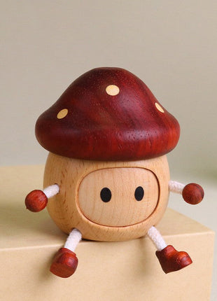 Deko-Pilz aus Holz mit Smiley-Gesicht und Hut, kleiner Aufbewahrungsbehälter