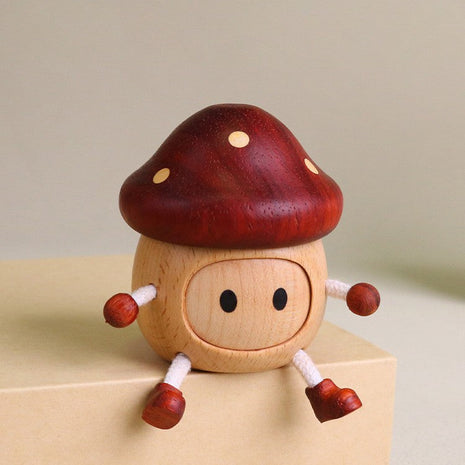 Deko-Pilz aus Holz mit Smiley-Gesicht und Hut, kleiner Aufbewahrungsbehälter