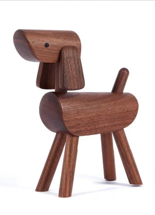 Lignovancia-Holzfigur Hund aus dunklem Holz, rundes Gesicht und Beine, als Deko