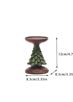 Weihnachtsbaum-Kerzenhalter, kleiner grüner Tannenbaumaufsatz auf brauner Standbasis