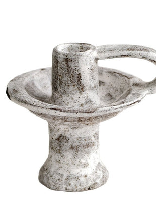 Kerzenhalter mit breiter Schale und Kerzenmulde, gesprenkelte Keramik, kleiner Fuß