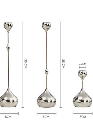 Tropfen-Kerzenhalter-Set, silberfarben, ca. 35 cm und 15 cm hoch