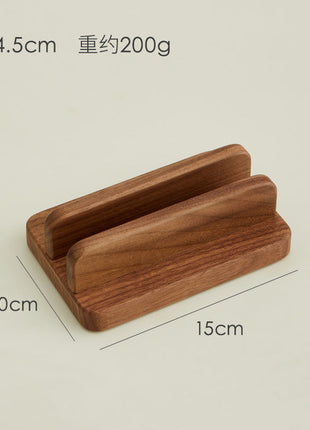Höhenverstellbarer Laptop-Ständer aus dunklem Holz mit flacher, zweistufiger Auflage