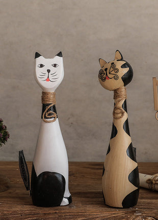 Handbemaltes Katzen-Duo aus Holz | 28cm Große Deko-Skulpturen | Gopure Studio Gopure Studio