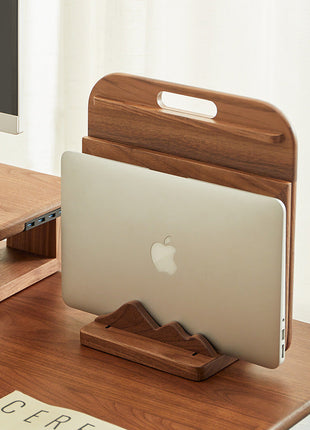 Höhenverstellbarer Laptop-Ständer aus Holz mit Quergriff und Auflage für Notebook