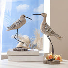 Set aus 2 Deko-Möwenfiguren aus Holz mit Metallbeinen und rundem Sockel, grau-beige