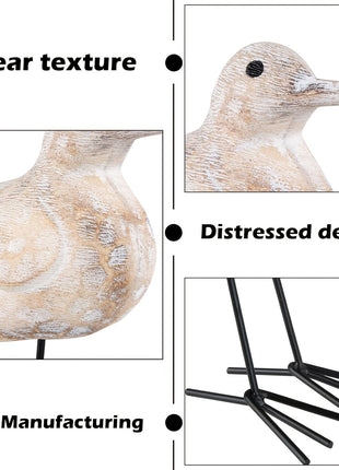Holz-Seevogel-Deko mit Struktur und blauen Akzenten, Detailansicht zu Material und Beinen