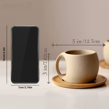 Kaffeetasse aus Keramik mit Akazienholz-Tablett, beiger Farbton