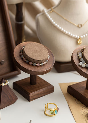 Walnuss-Holz-Armbanduhrenhalter mit rundem Stoffpolster für Armbänder