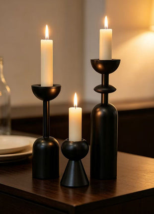 Geometric Metal Candle Holders — Set of 3 Lignovancia
