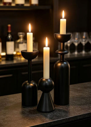 Geometric Metal Candle Holders — Set of 3 Lignovancia