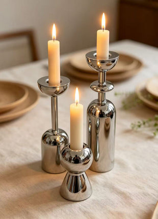 Geometric Metal Candle Holders — Set of 3 Lignovancia