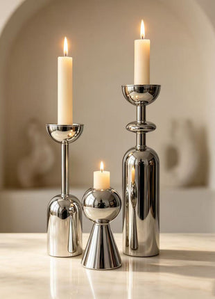 Geometric Metal Candle Holders — Set of 3 Lignovancia