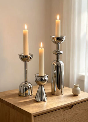 Geometric Metal Candle Holders — Set of 3 Lignovancia