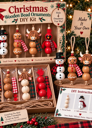 Christmas bead ornament kit with snowman, gingerbread, cow and red bird